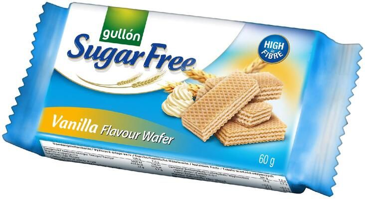 Gullón wafer filled with cream (70%) with vanilla flavor, without sugar, with fiber 60g EXP.06/2025