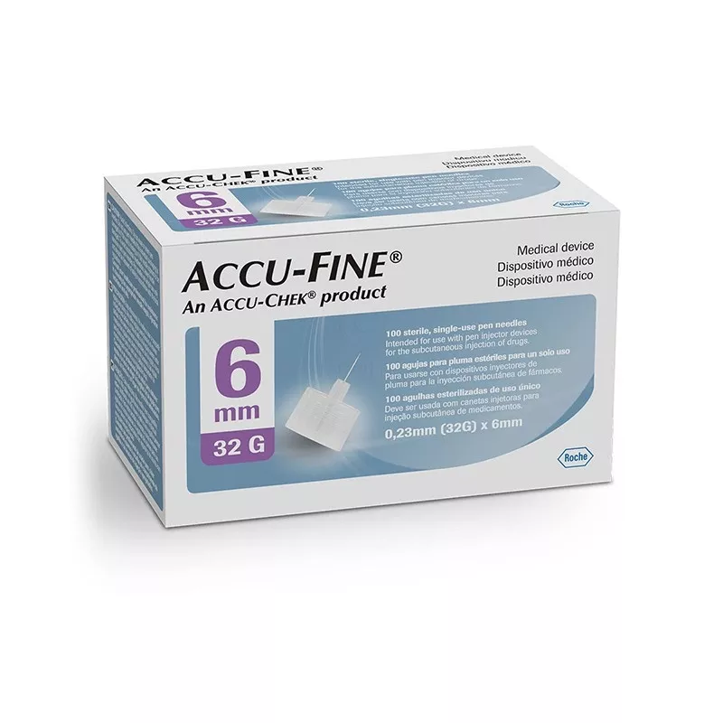 Aiguilles à insuline Accu-Fine 32G × 6 mm pour stylos injecteurs - 100 pièces Roche