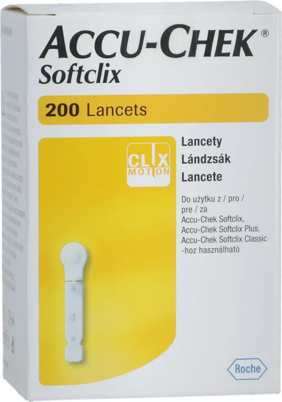 Lancettes Accu-Chek Softclix pour autopiqueur et mesure de la glycémie, 200 unités Roche